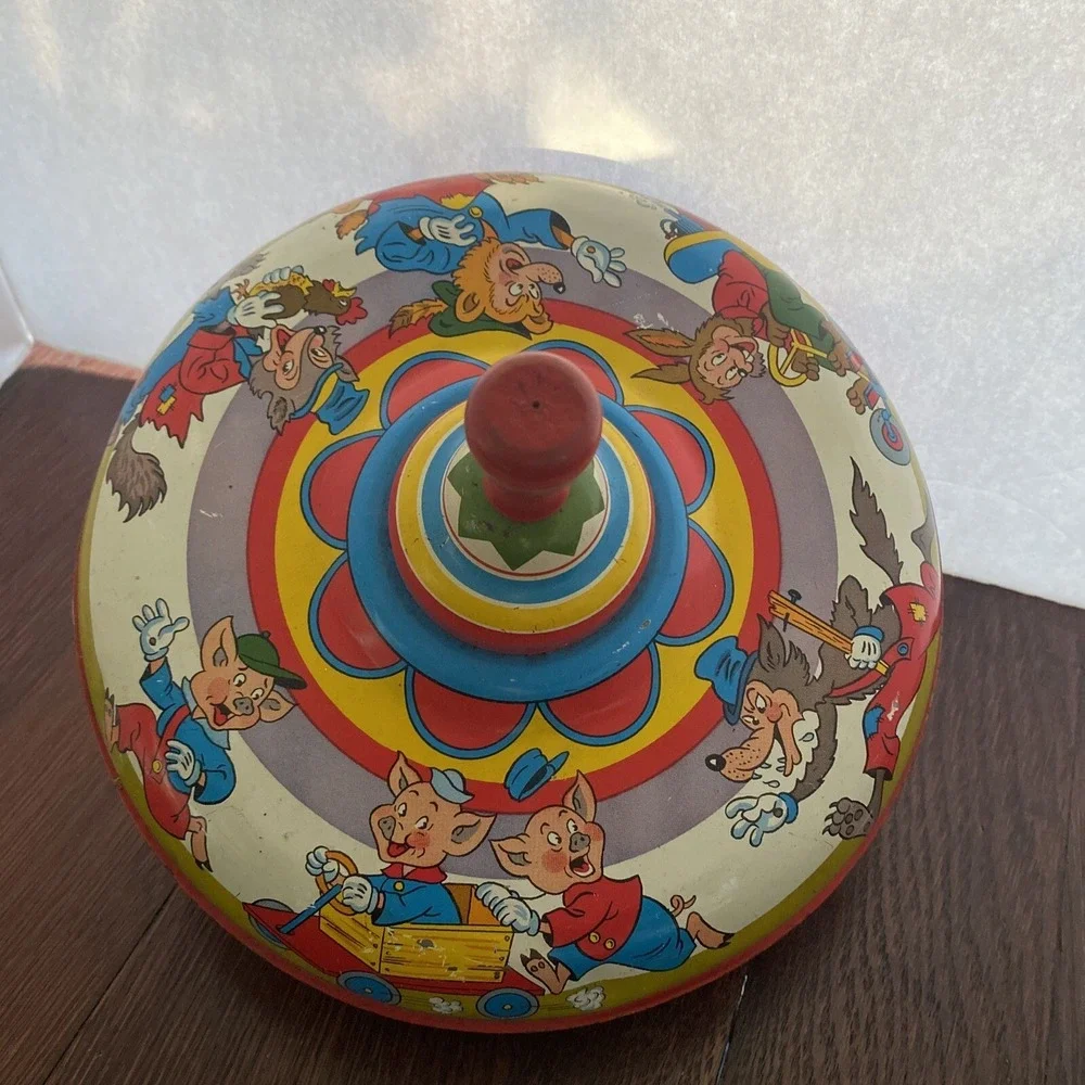 The Ohio Art Company Three Little Pigs Tin‎ Lithography Spinning Top Made in USA